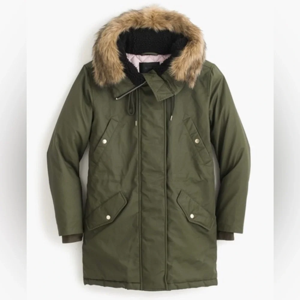 J.Crew Perfect Winter Parka with PrimaLoft® in Olive Green, Size Small